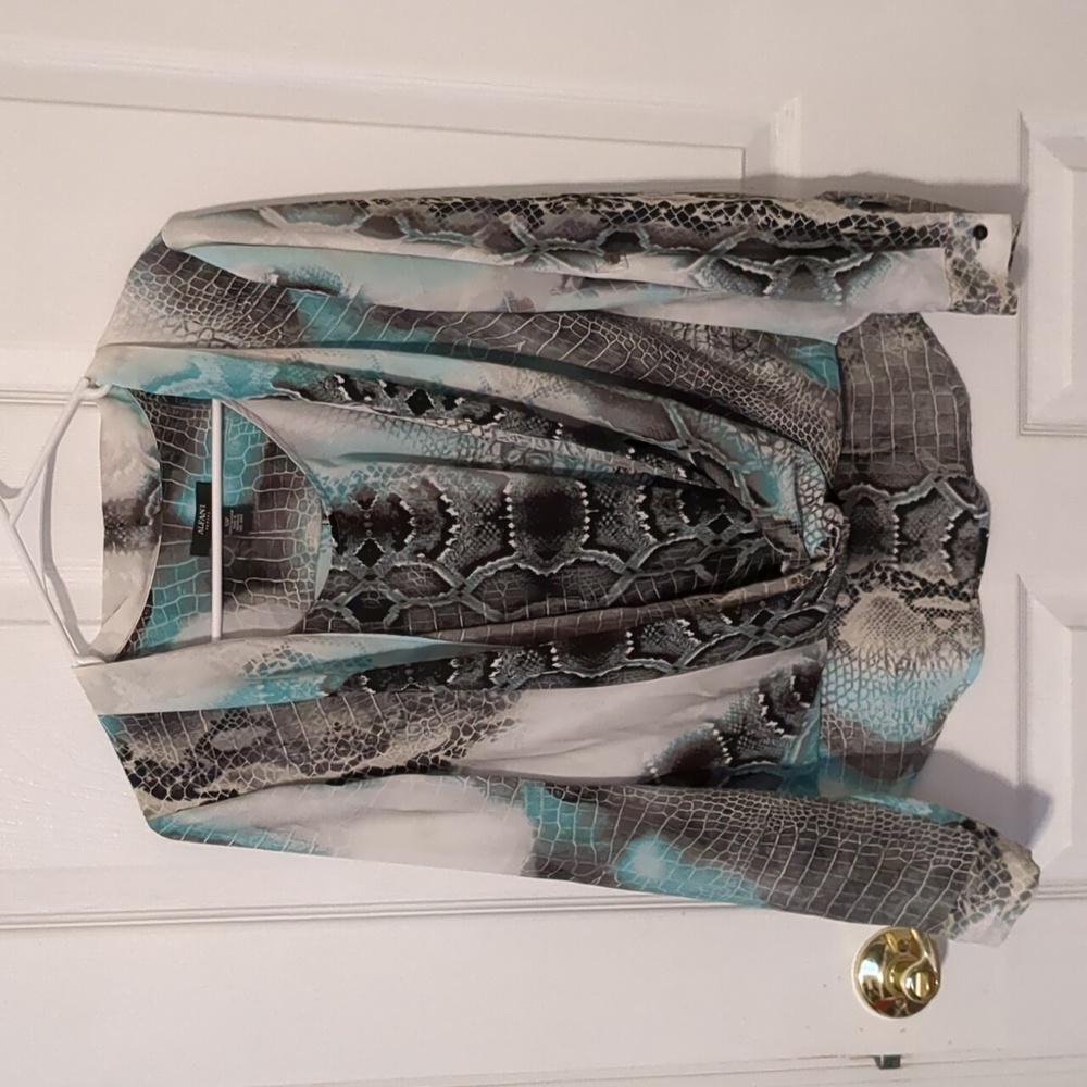 Women's Alfani Multicolor teal and grey blouse